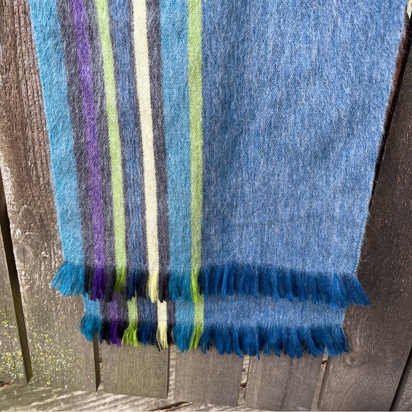 Shupaca Blue Bird Alpaca Blend Striped Fringed Scarf NWOT - Picture 6 of 15